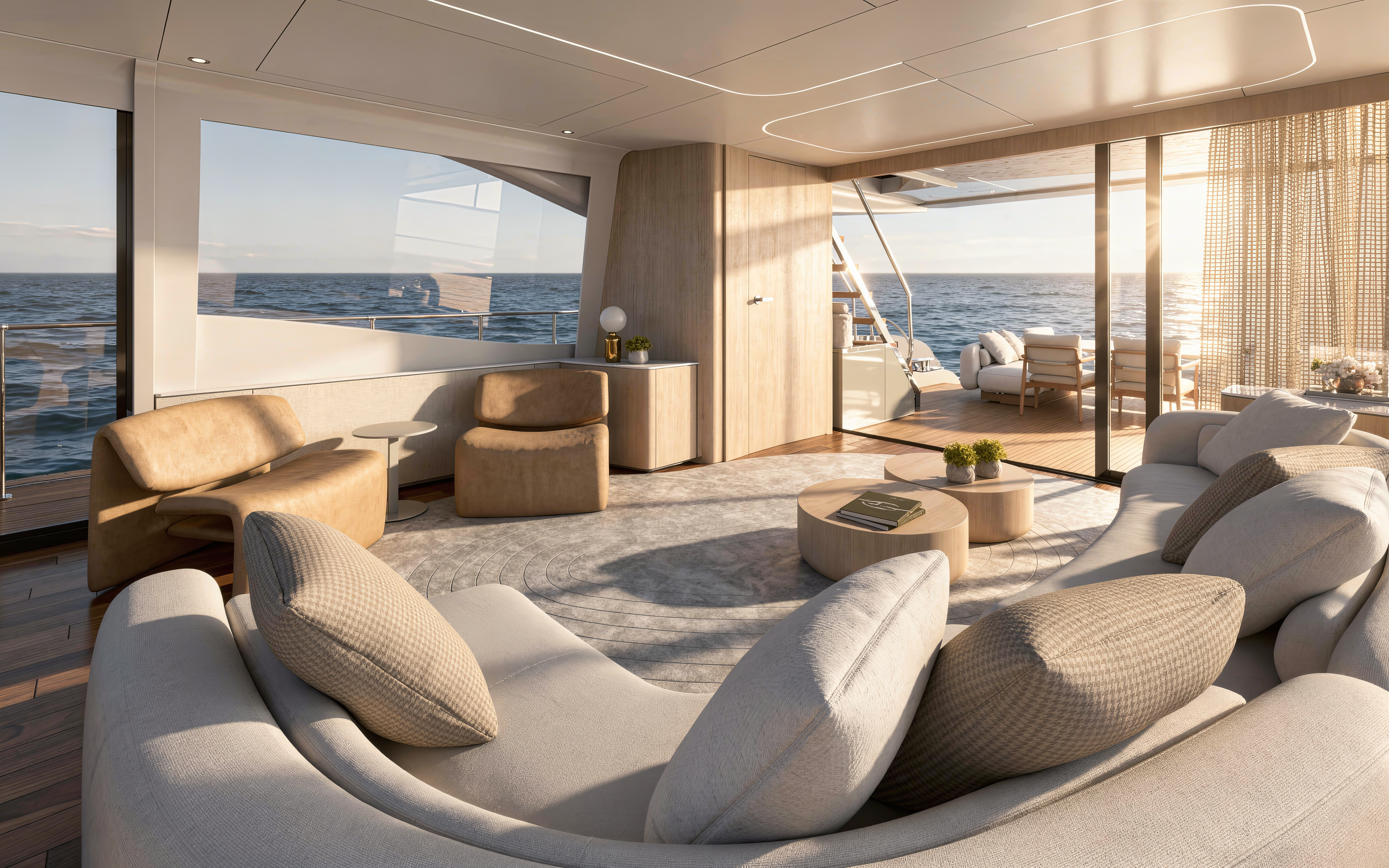 Salão da Intermarine 25M com vista panorâmica